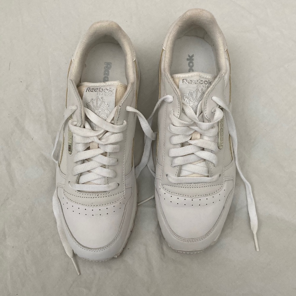 Reebok classic white silver detail leather
